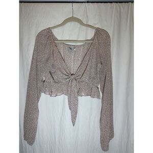 Princess Polly‎ Pink Floral Tie Front Crop Top Size 6 Plunge Neckline BOHO V38